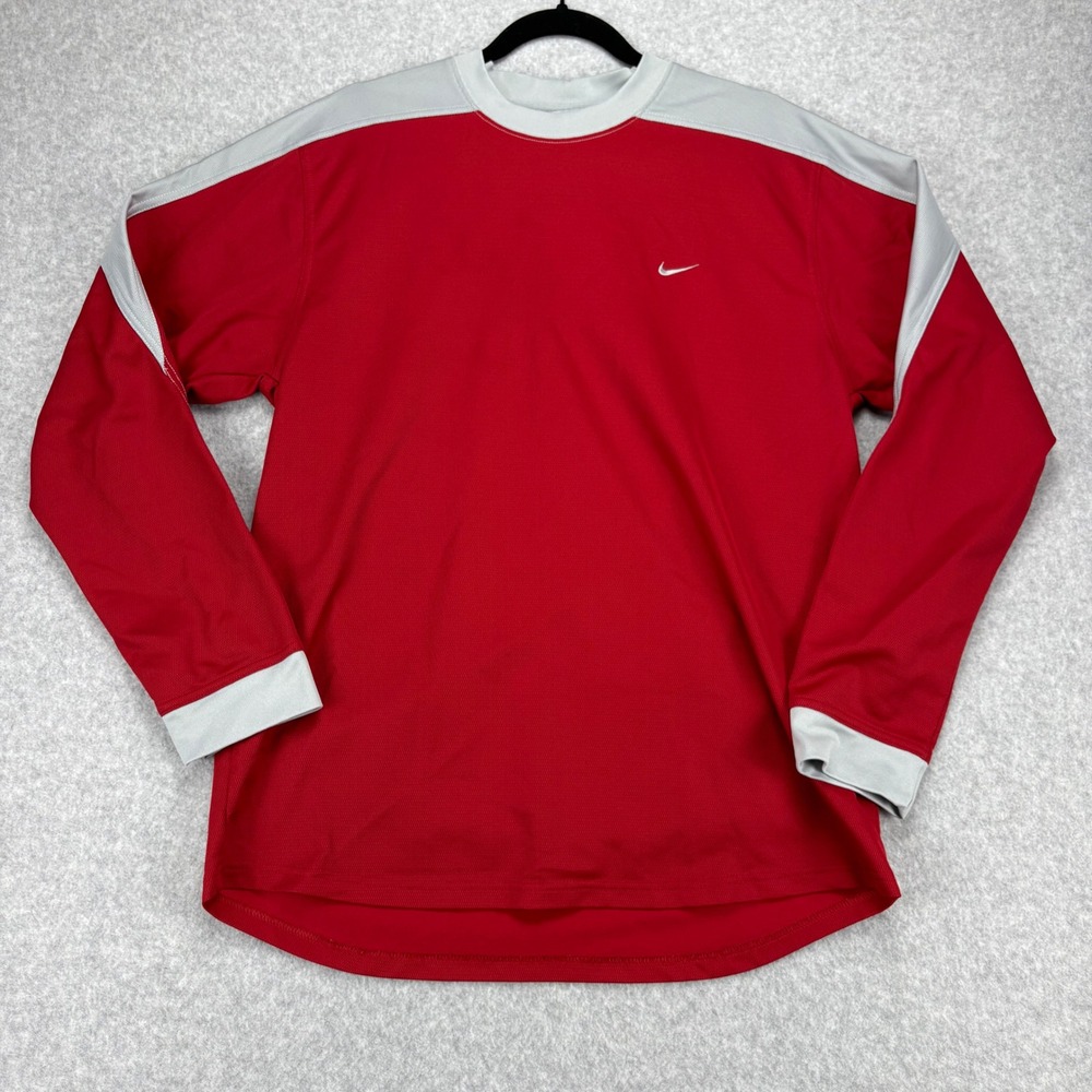 Nike Long Sleeve Training Shirt Mens M Red Gray Running Athletic Gym Sportswear